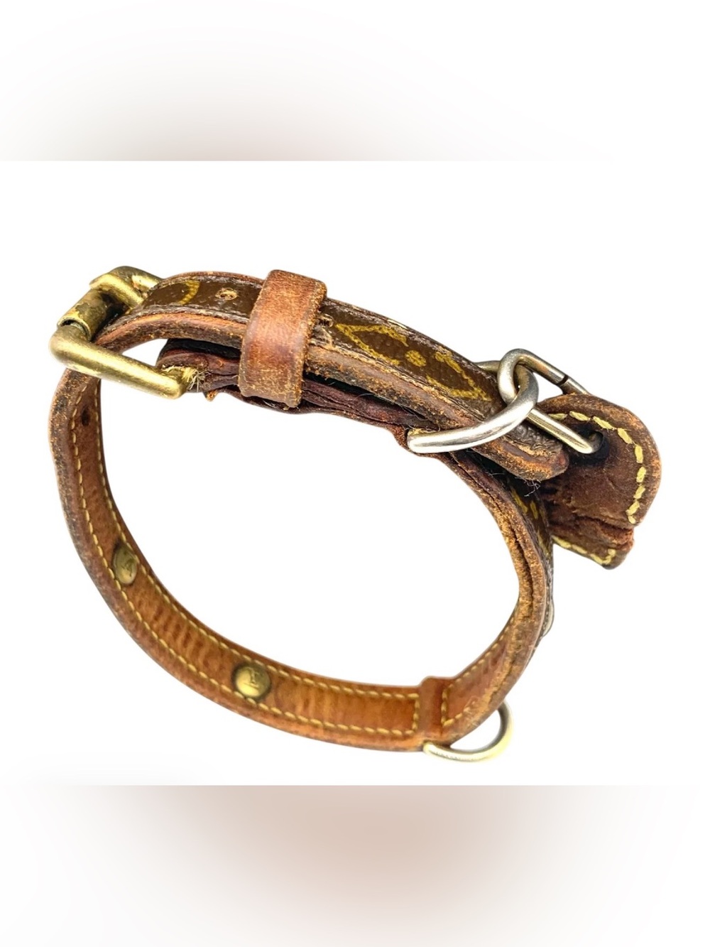 Louis Vuitton Brown Leather Dog Collar with Gold Hardware